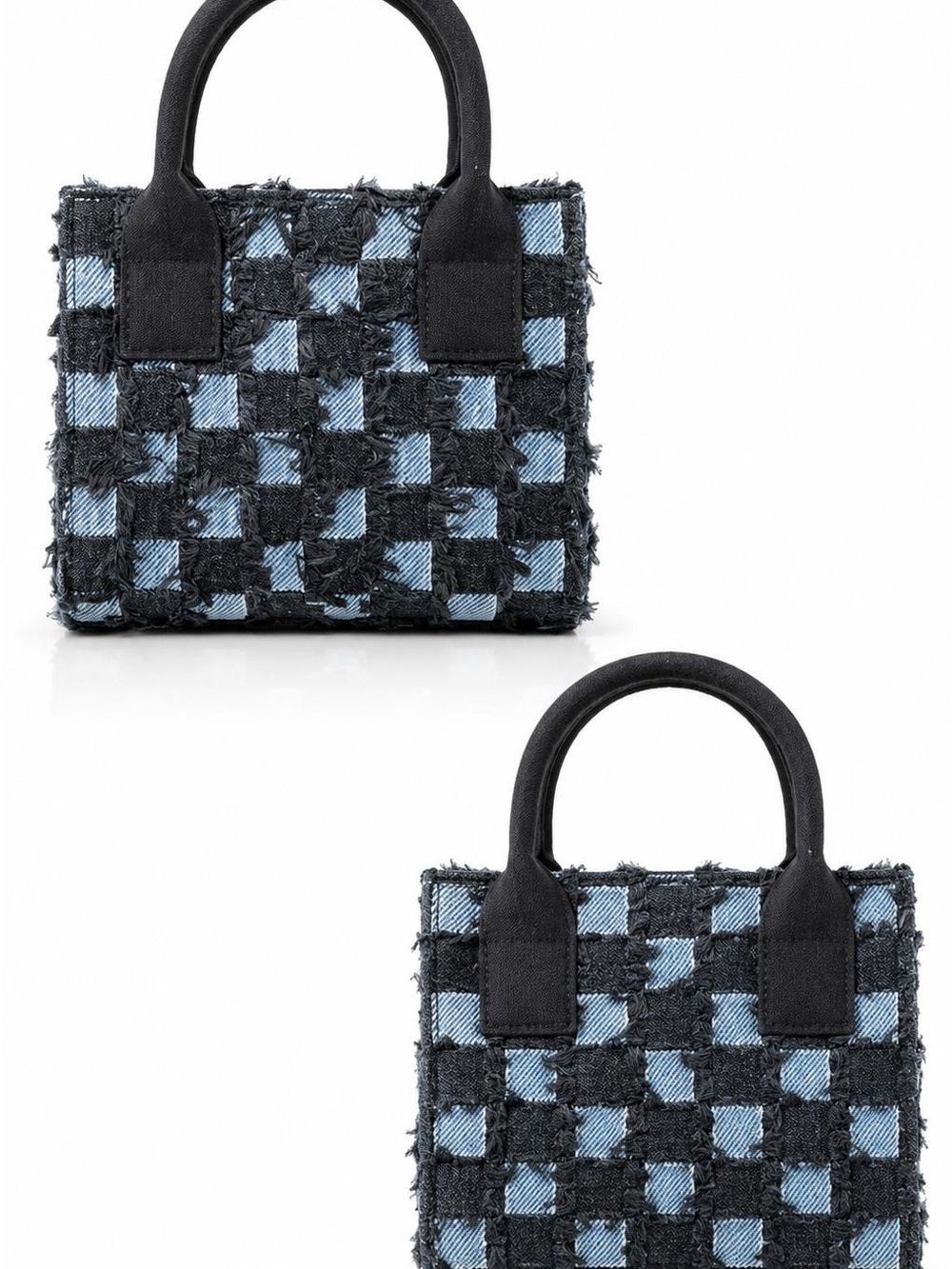 Black and Light Blue Checkered Tote Bag - Unbranded